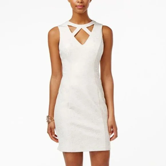 guess white and gold dress Guess | Dresses | Guess Ivory Gold Sleeveless Cutout Sheath Dress